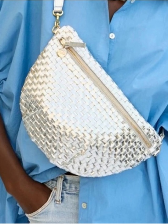 Clare V. Handbags - Clare V. Grande Fanny Woven Leather Metallic Crossbody